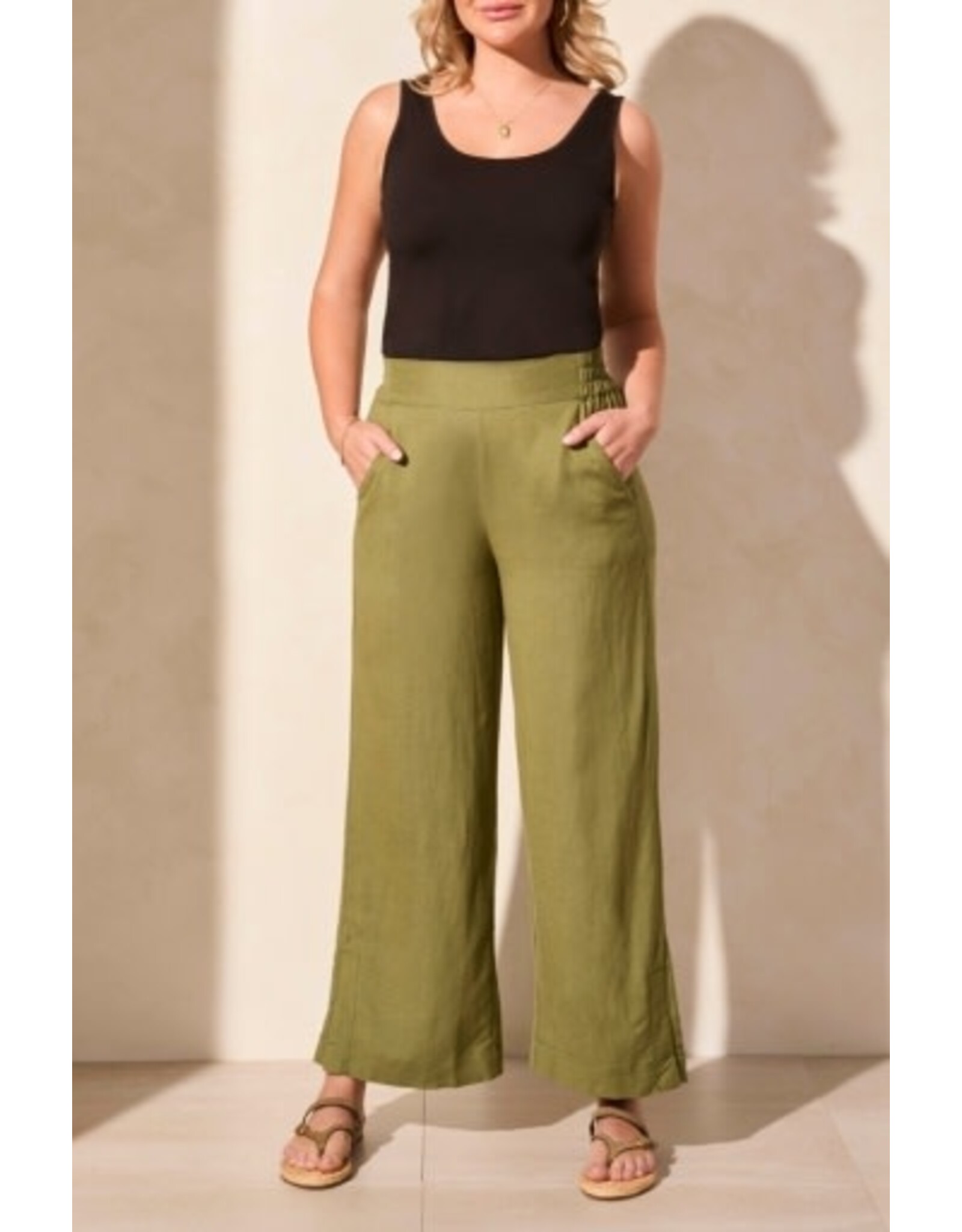 Tribal Tribal Linen Blend Ankle Pant with Hem Vent