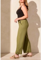 Tribal Tribal Linen Blend Ankle Pant with Hem Vent