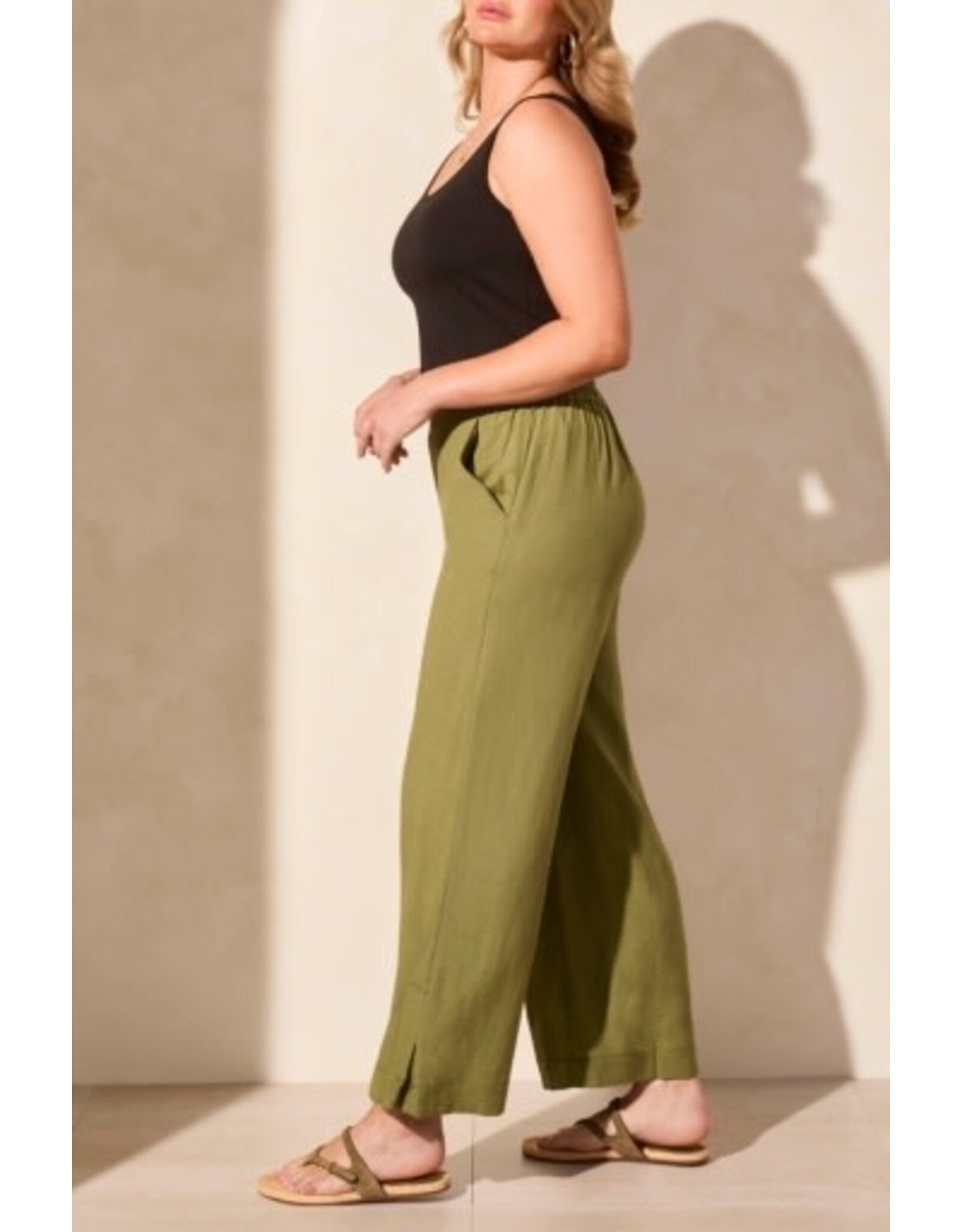 Tribal Tribal Linen Blend Ankle Pant with Hem Vent