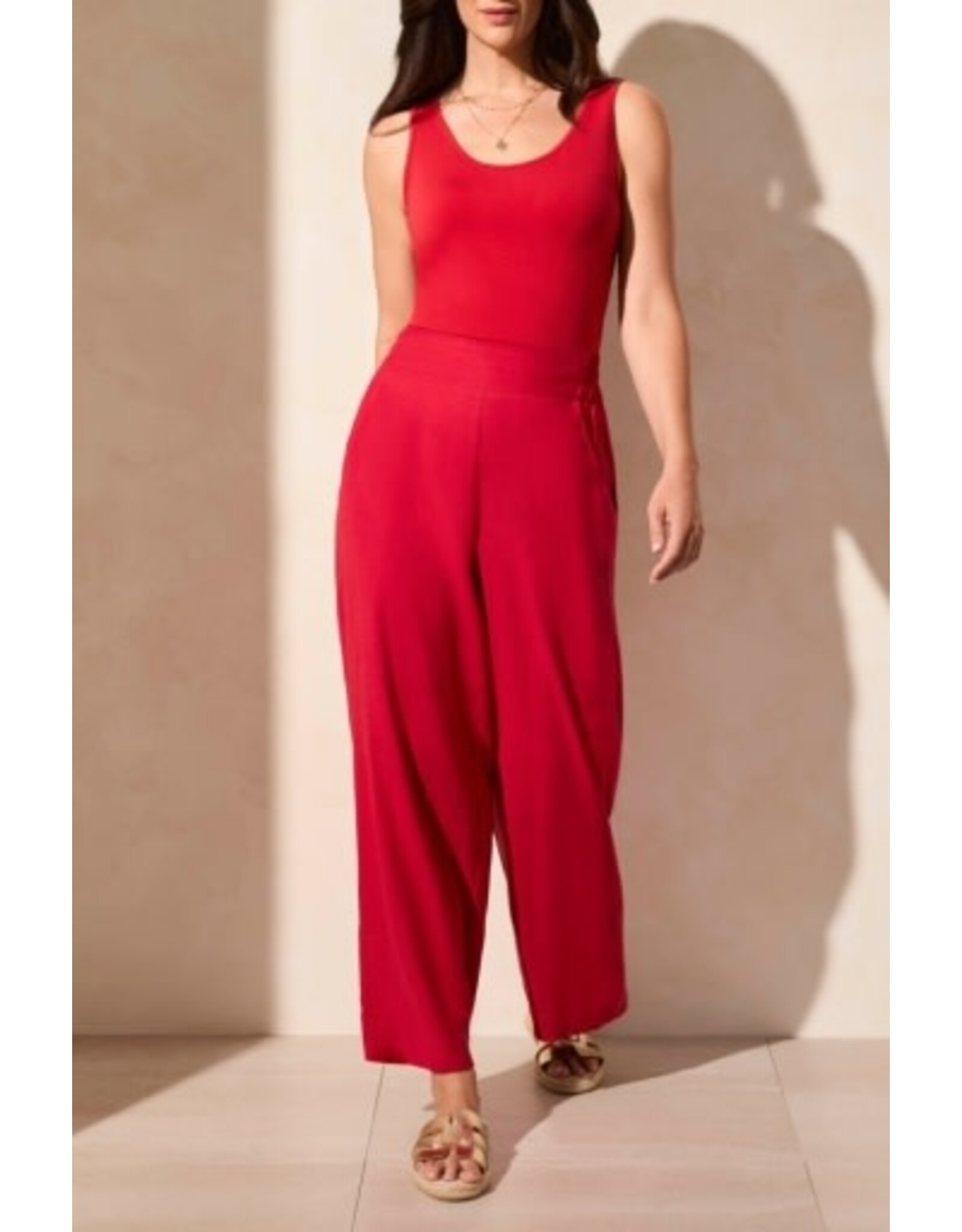 Tribal Tribal Linen Blend Ankle Pant with Hem Vent