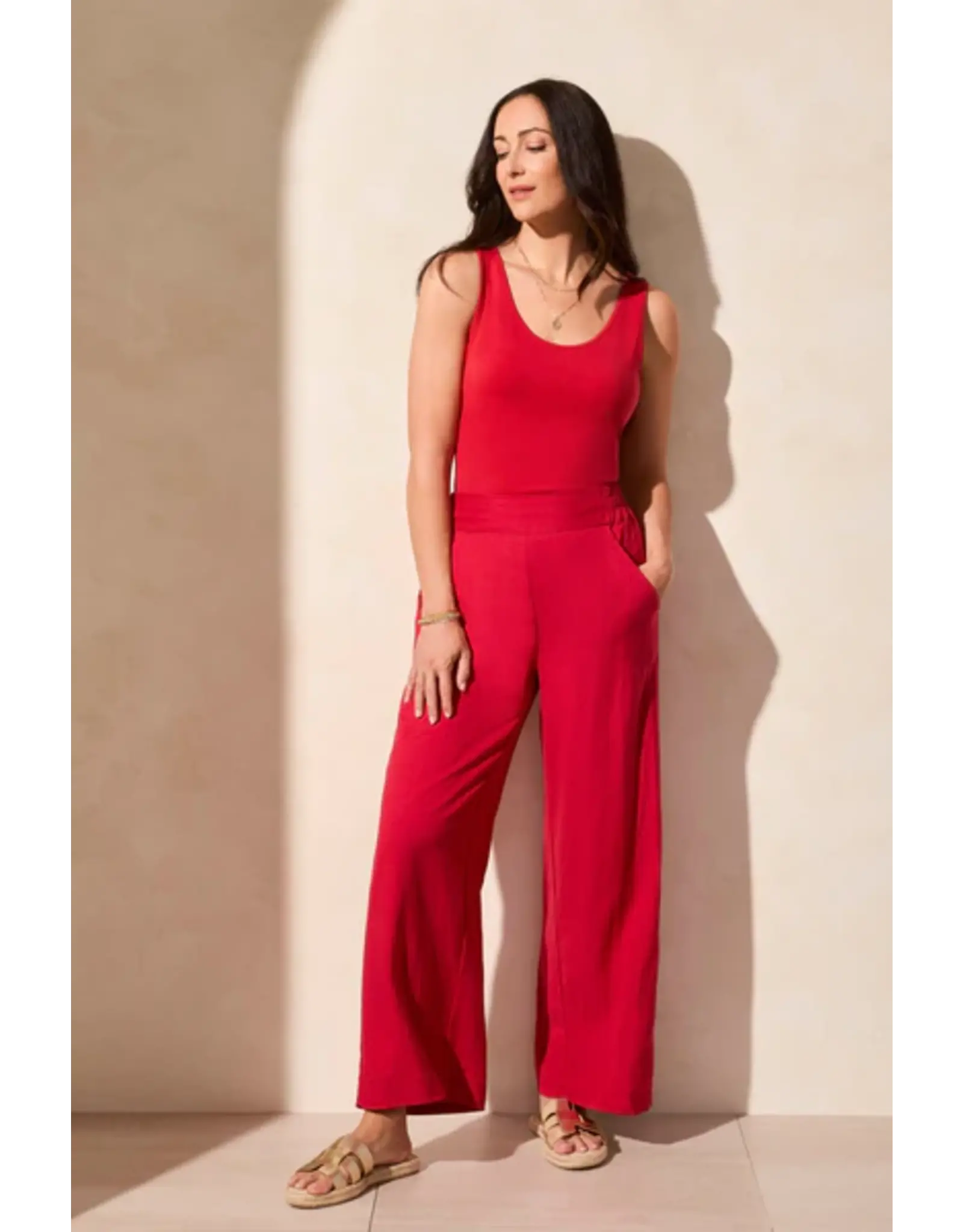 Tribal Tribal Linen Blend Ankle Pant with Hem Vent