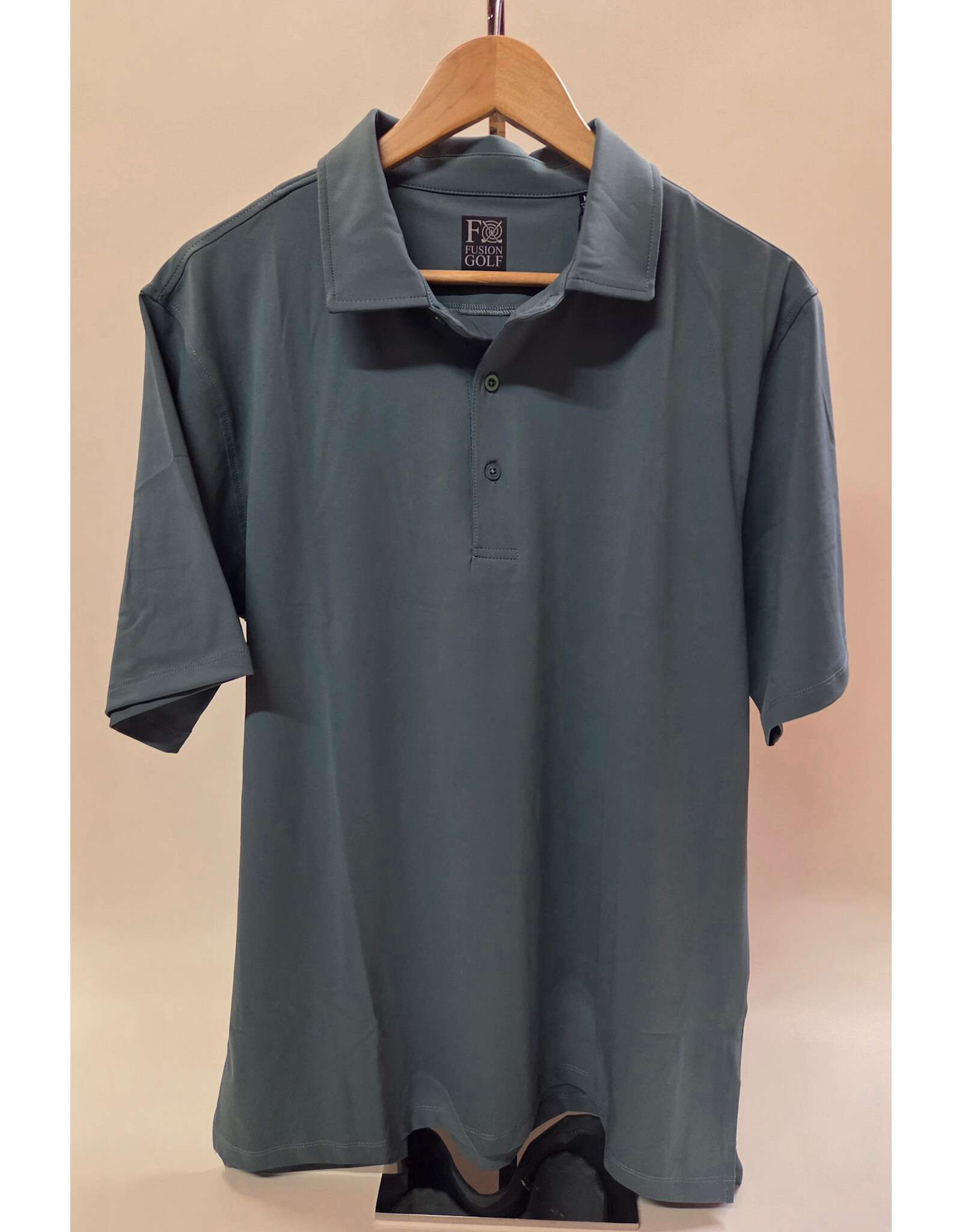 Men Dusty Teal Solid Performace Fabric Polo Shirt