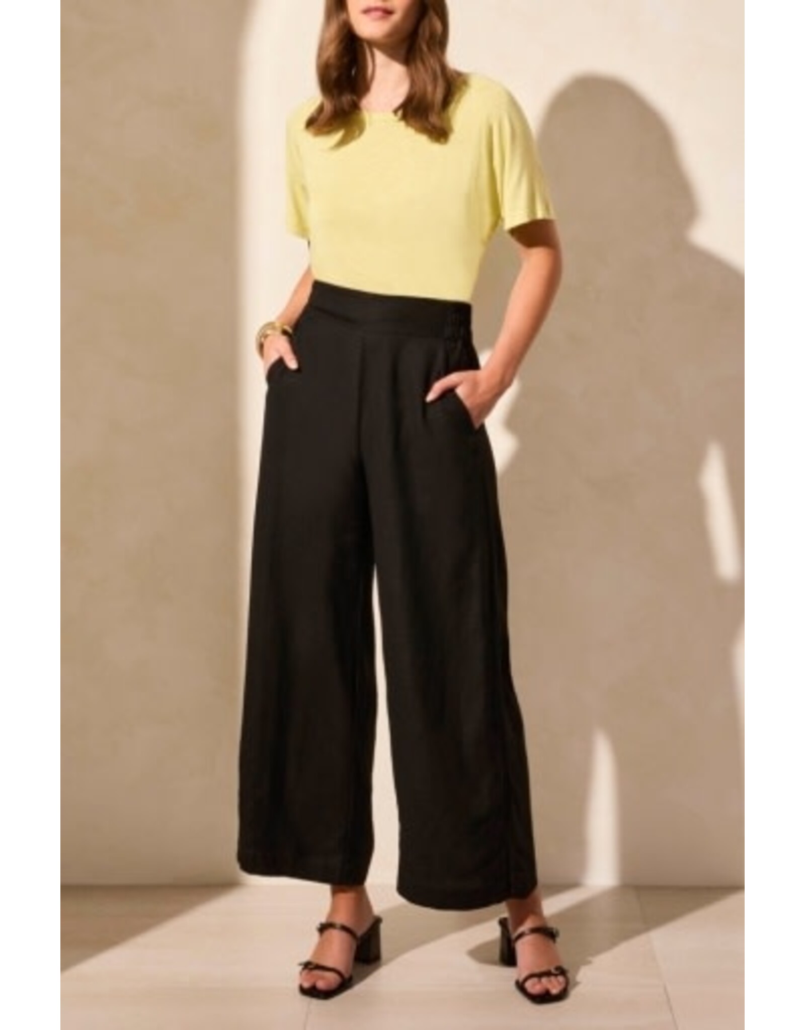 Tribal Tribal Linen Blend Ankle Pant with Hem Vent