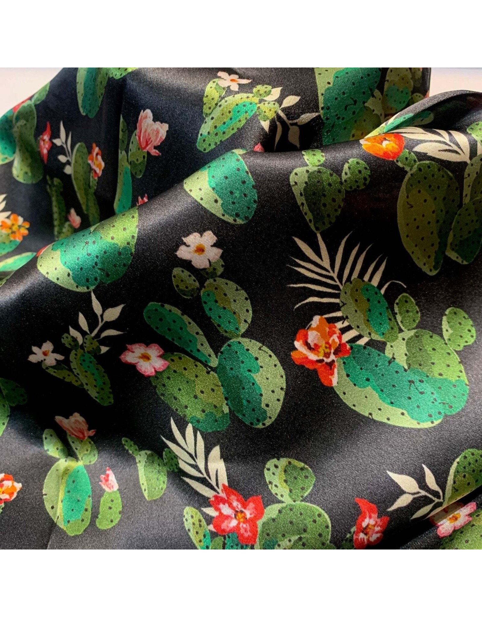 Wild Rag Silk Cactus Scarf 33x33 Black
