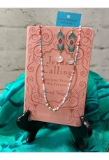 Aztec Tiny Bead With Pink Stone Drop Earring