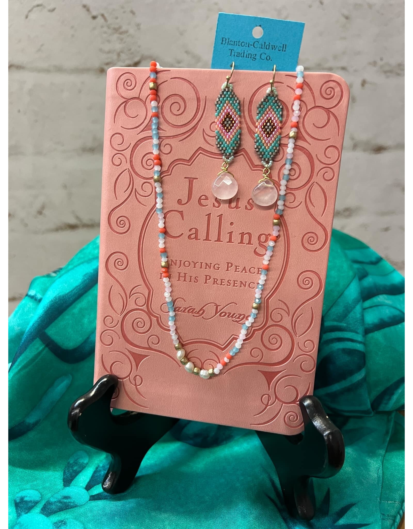 Aztec Tiny Bead With Pink Stone Drop Earring