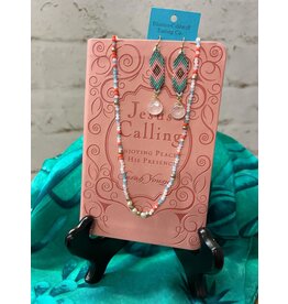 Aztec Tiny Bead With Pink Stone Drop Earring