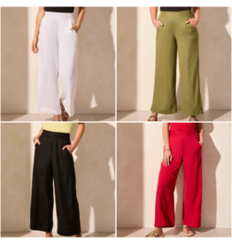 Tribal Tribal Linen Blend Ankle Pant with Hem Vent