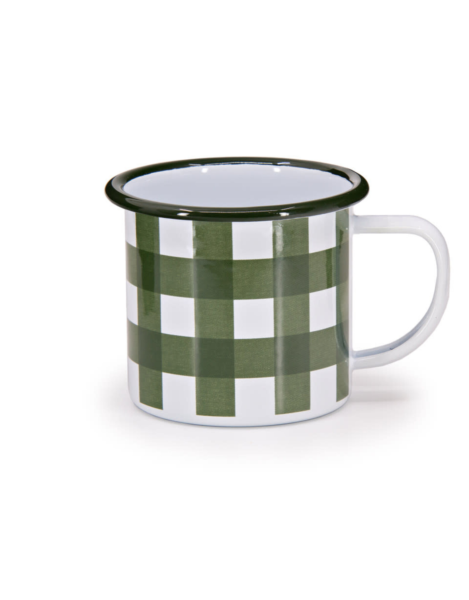 Enameled Mug, Green Gingham 12 oz Mug