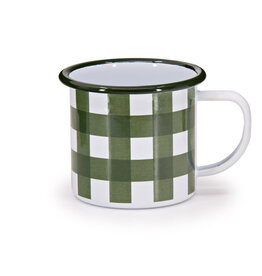 Enameled Mug, Green Gingham 12 oz Mug