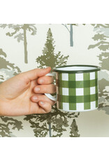 Enameled Mug, Green Gingham 12 oz Mug