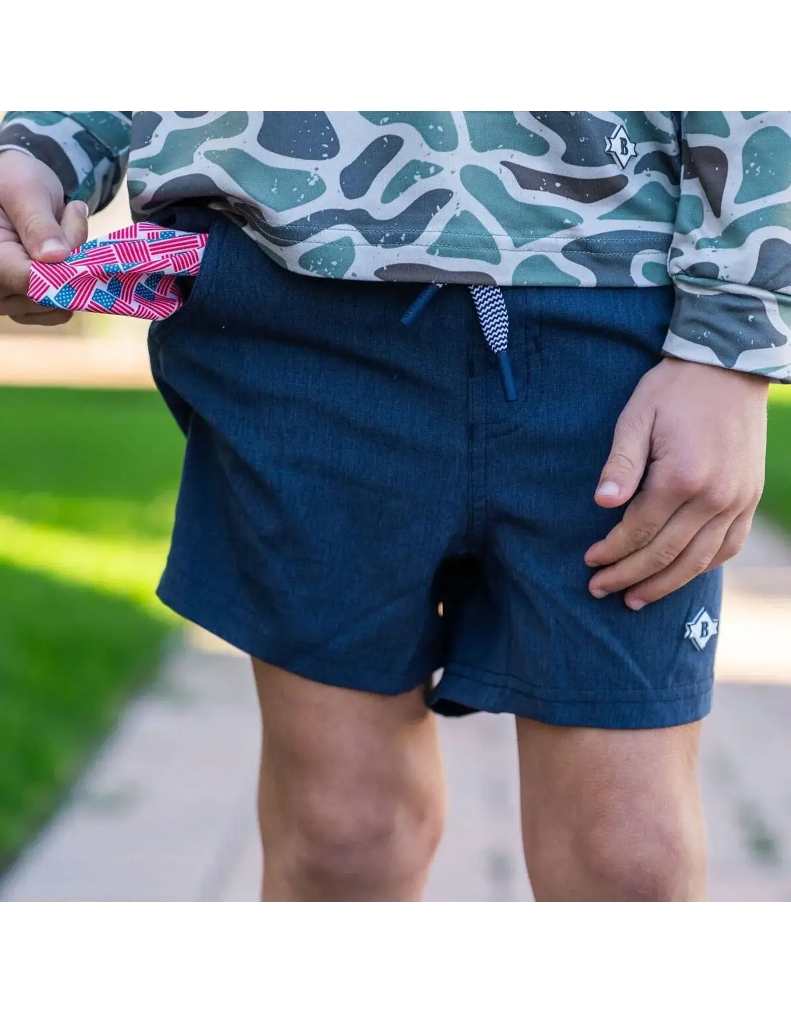 Burlebo Burlebo Youth Athletic Short - Heather Navy - American Flag Liner