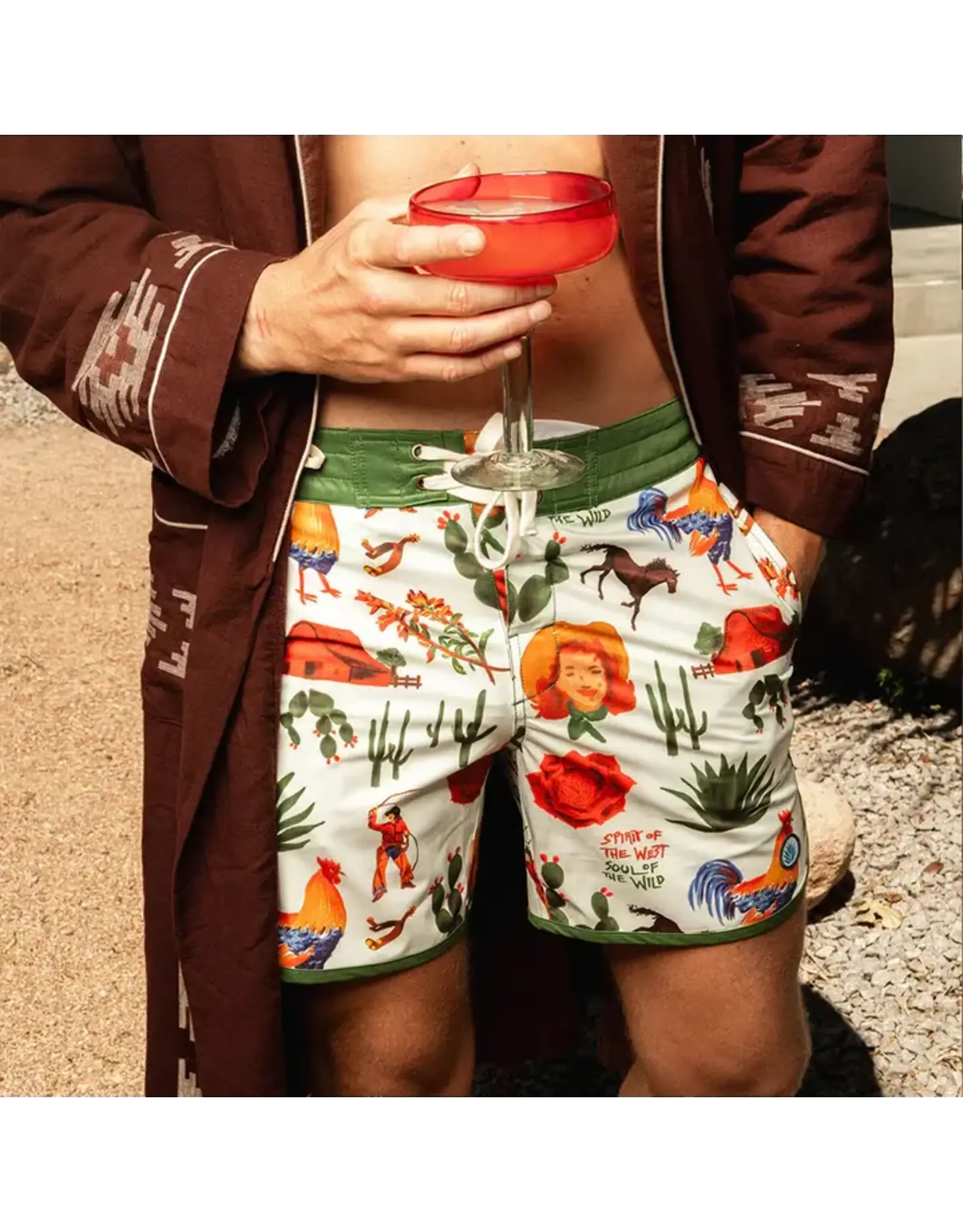 Sendero Point Bar Boardshorts Cowboy Surreal Print