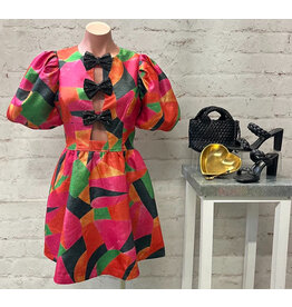Mandy Metallic Woven Front Bow Dress