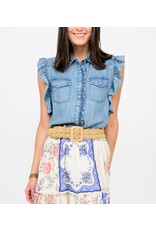 Sister Mary Sister Mary Denim Top with Flutter Sleeve