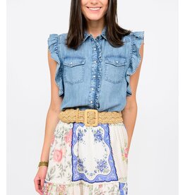 Sister Mary Sister Mary Denim Top with Flutter Sleeve