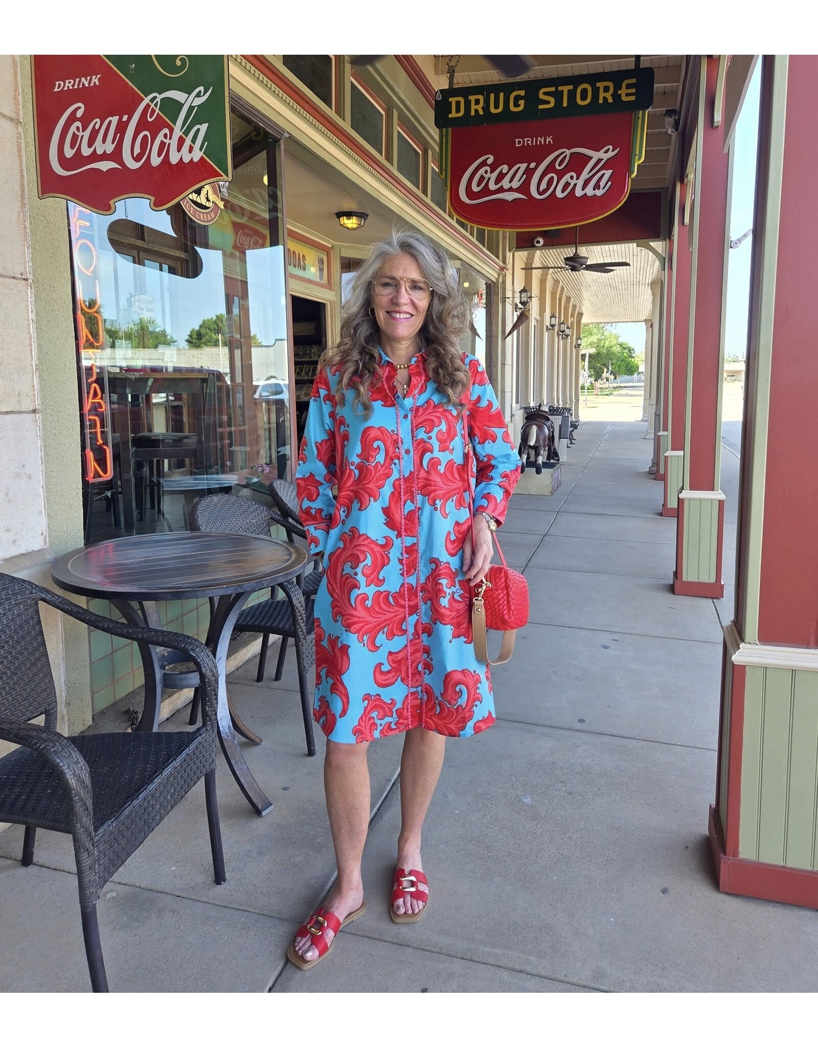 Moda Posa Carlotta Baroque Swirl Blue Red Dress
