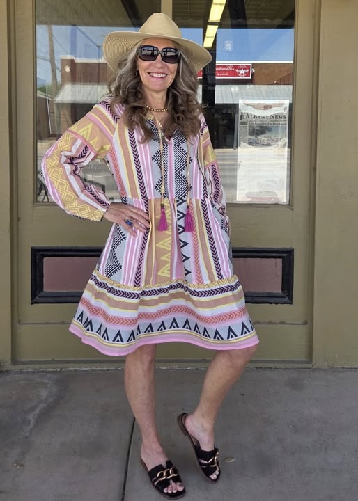 Retro Tribal Pleated Suspender Dress