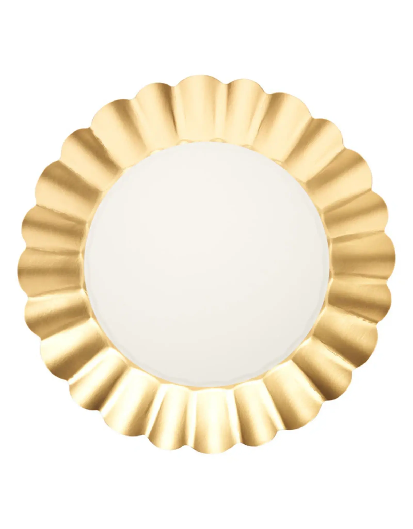 Scalloped Dinner Plate Gold Foil & White 8pkg