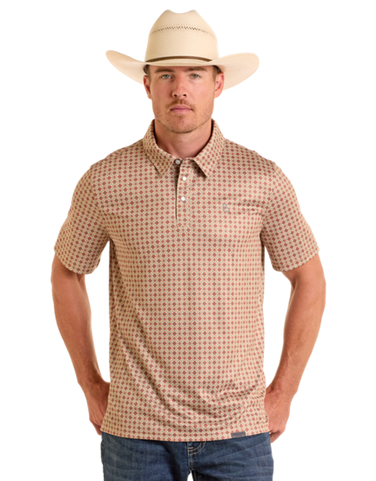 Panhandle Aztec Geo Knit Polo Short Sleeve Snap Shirt