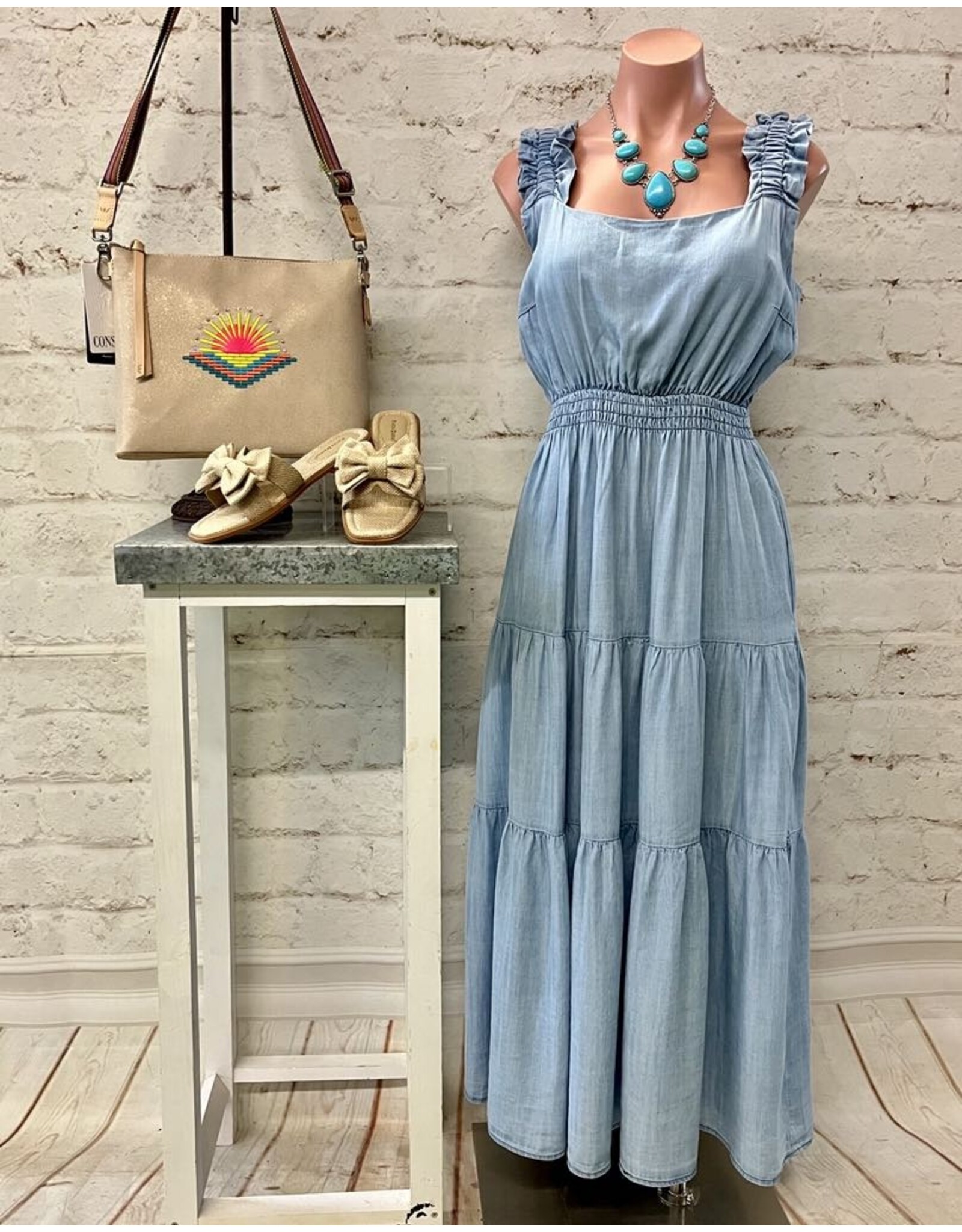 Letha Ruffle Strap Denim Dress