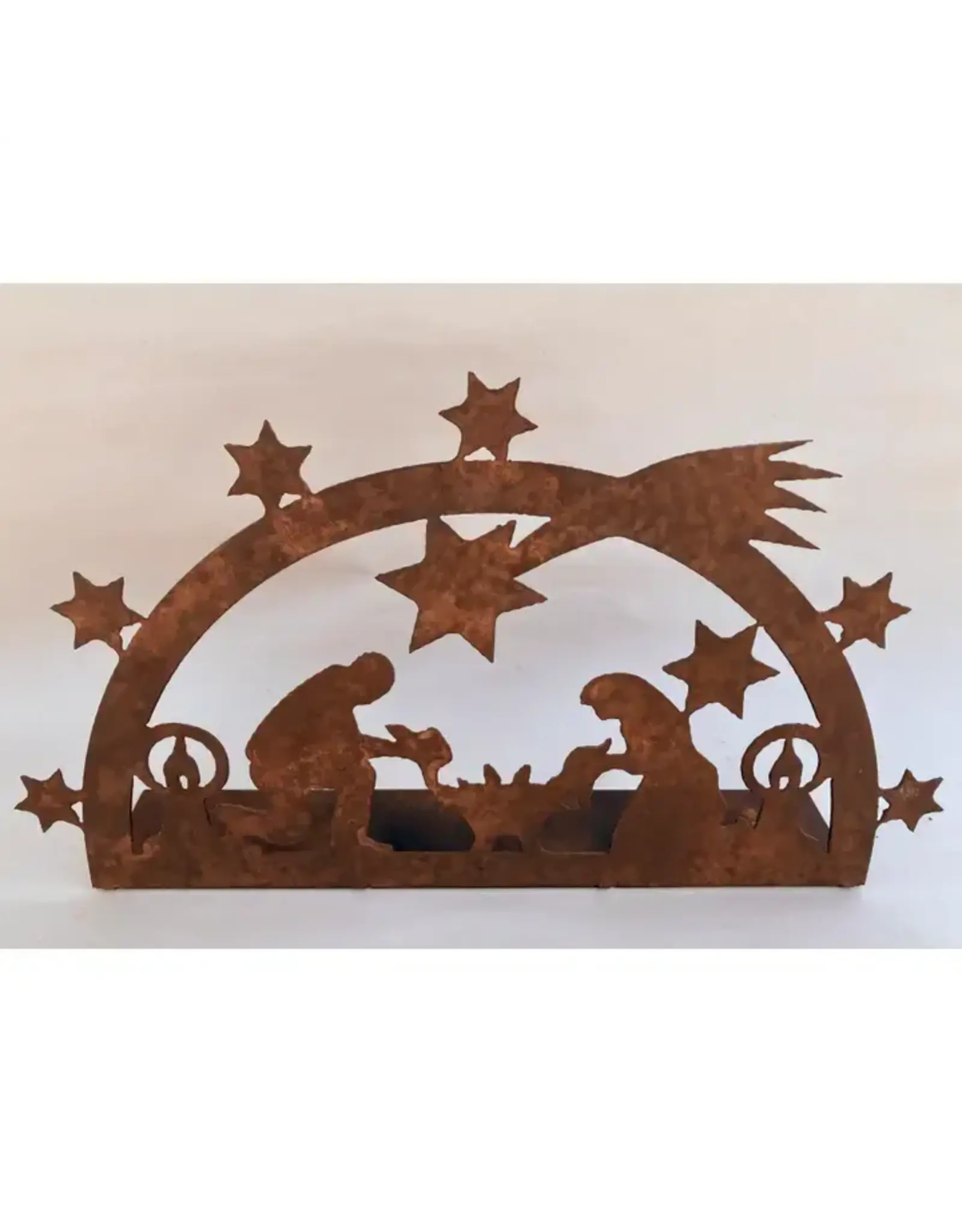 Rustic Metal Christmas Nativity Free Standing Western