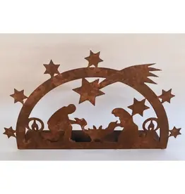 Rustic Metal Christmas Nativity Free Standing Western