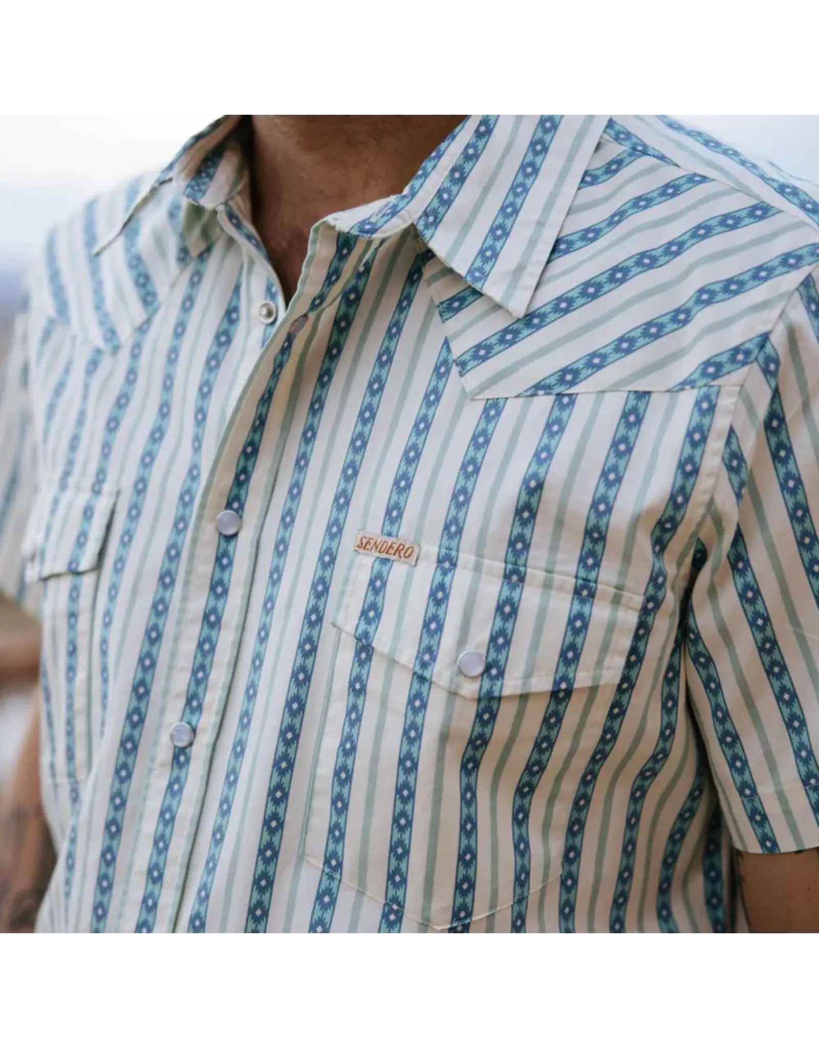 Sendero Serape Pearl Snap Short Sleeve Shirt Navy