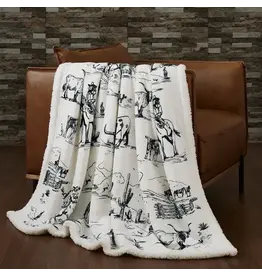 Ranch Life Western Toile Campfire Sherpa Throw - Black