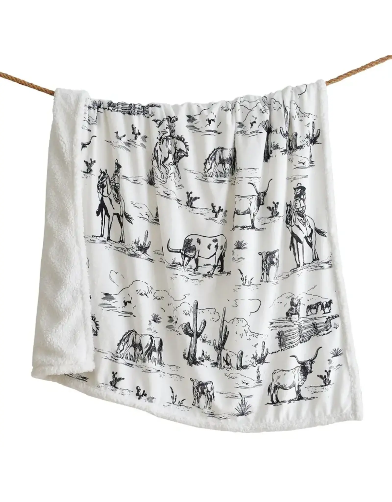 Ranch Life Western Toile Campfire Sherpa Throw - Black
