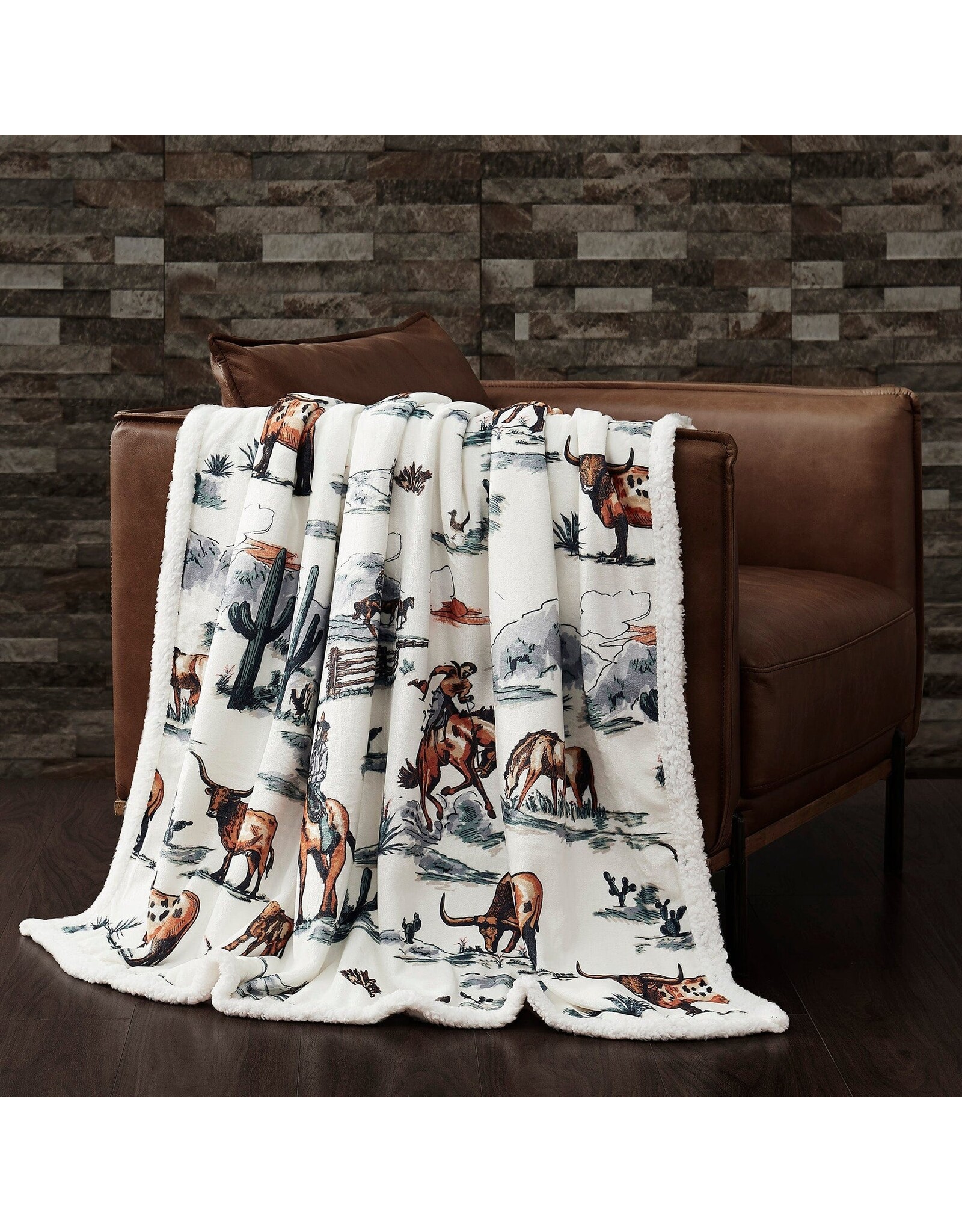 Ranch Life Western Toile Campfire Sherpa Throw