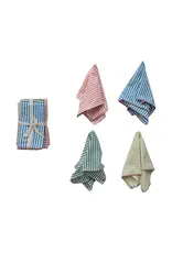 Woven Cotton Striped Napkins with Stitched Colored Trim, Set of 4