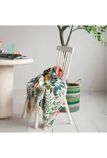 Cotton Slub Embroidered Throw with Suzani Pattern & Tassels