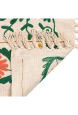 Cotton Slub Embroidered Throw with Suzani Pattern & Tassels