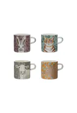 16oz Stoneware Mugh with Pattern & Animal Image, 4 Styles