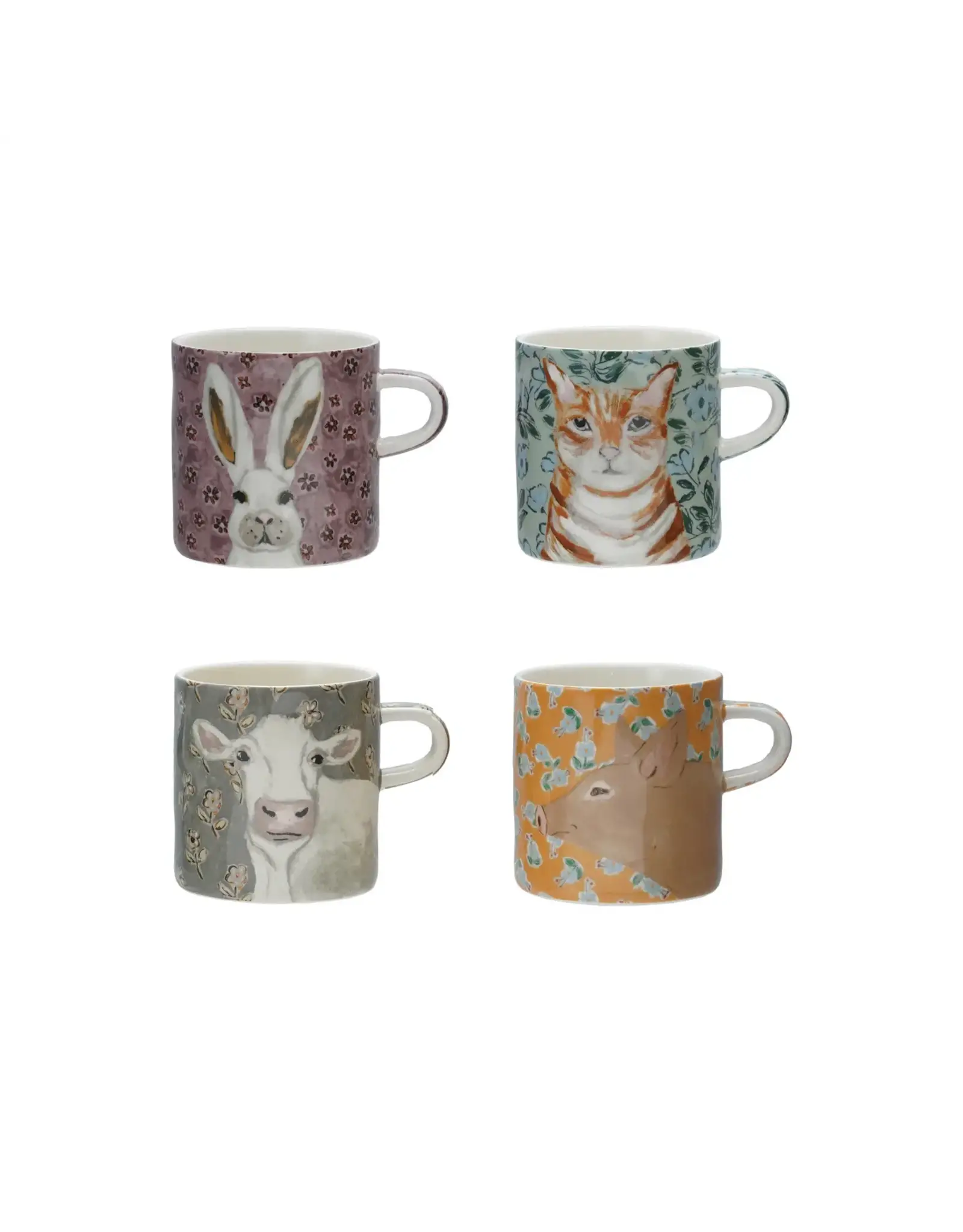 16oz Stoneware Mugh with Pattern & Animal Image, 4 Styles
