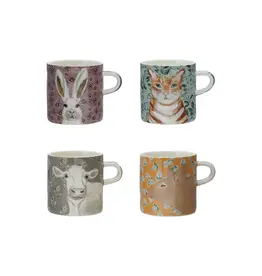 16oz Stoneware Mugs with Pattern & Animal Image, 4 Styles
