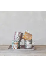 16oz Stoneware Mugh with Pattern & Animal Image, 4 Styles