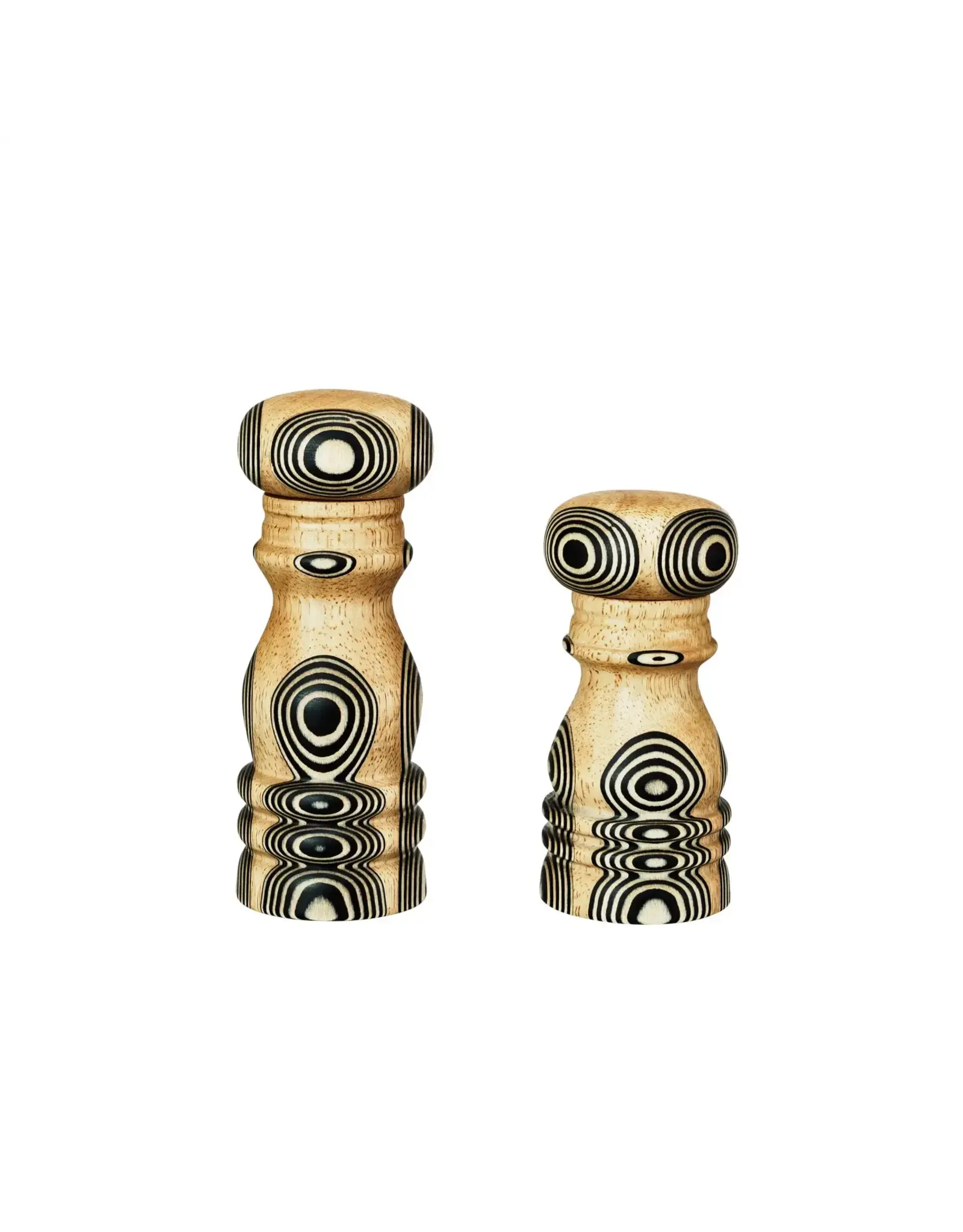 Wood Salt & Pepper Mills w/Inlaid Circles Design, Set of 2
