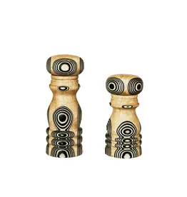 Wood Salt & Pepper Mills w/Inlaid Circles Design, Set of 2