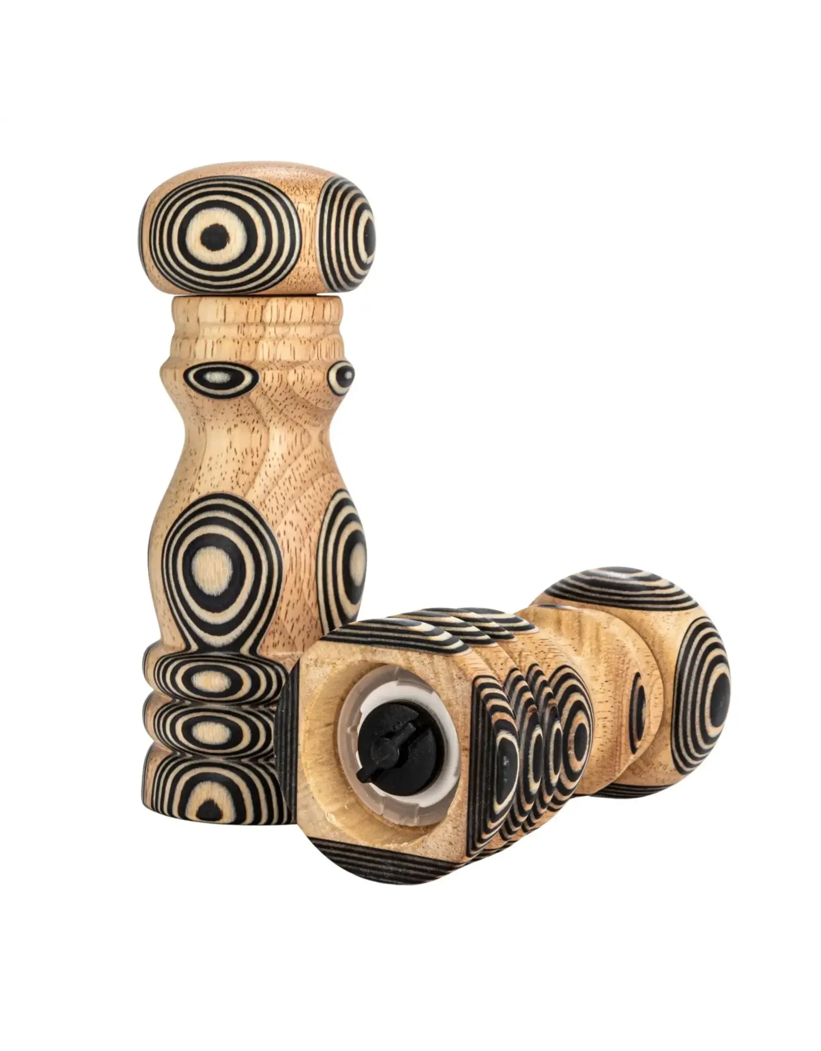Wood Salt & Pepper Mills w/Inlaid Circles Design, Set of 2