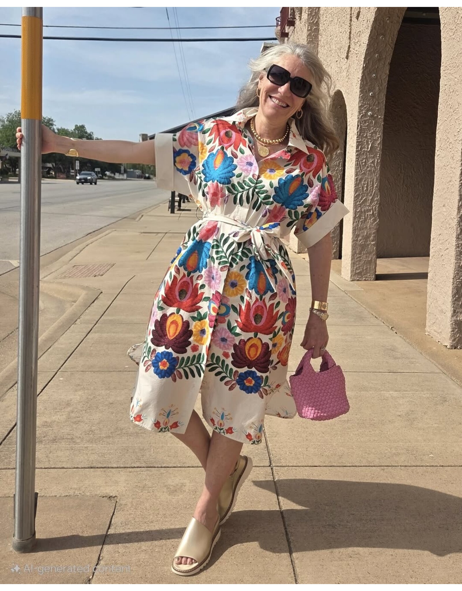 Zenara Freya Printed Cotton Shirt Maxi Dress