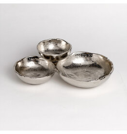 Silver Textured 3-Bowl Serving Dish
