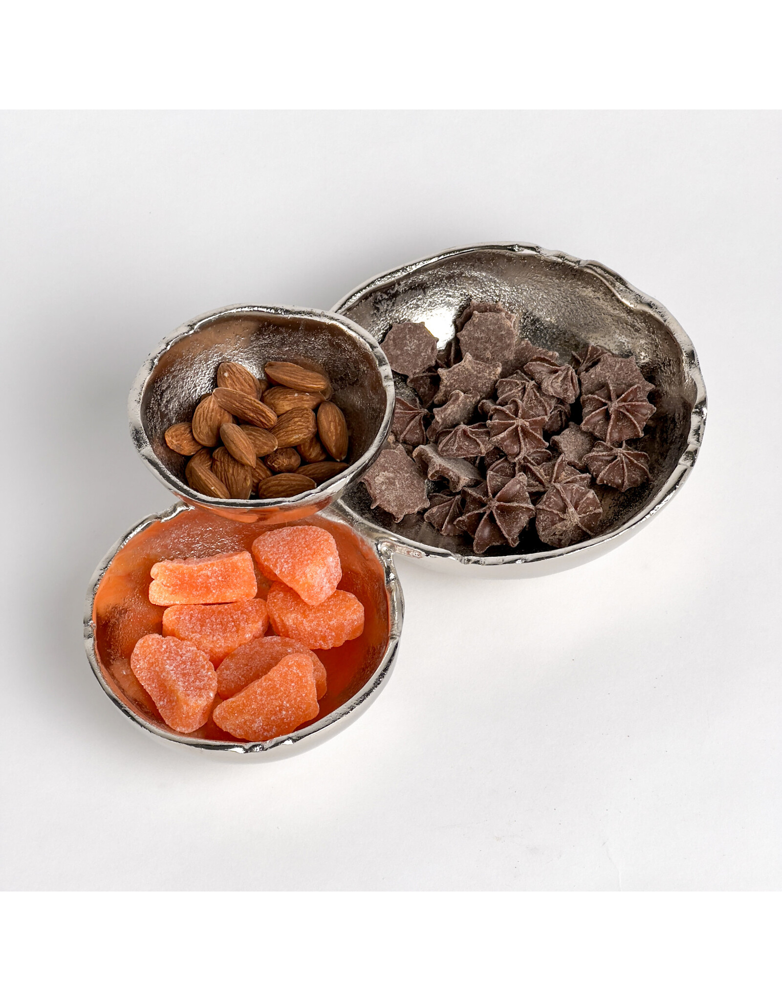 Silver Textured 3-Bowl Serving Dish