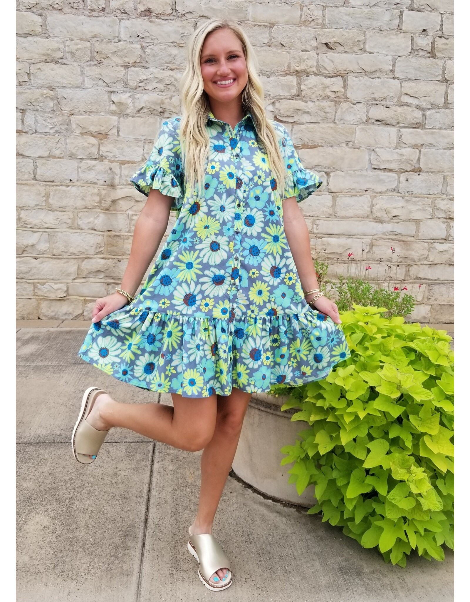 Uncle Frank Uncle Frank Neon Blooms Shirt Dress