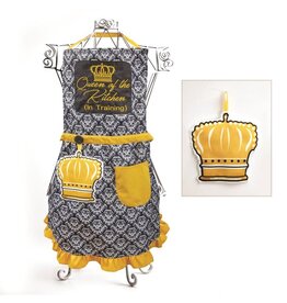 Kid's Apron, Queen of Kitchen in Training-Black & Gold