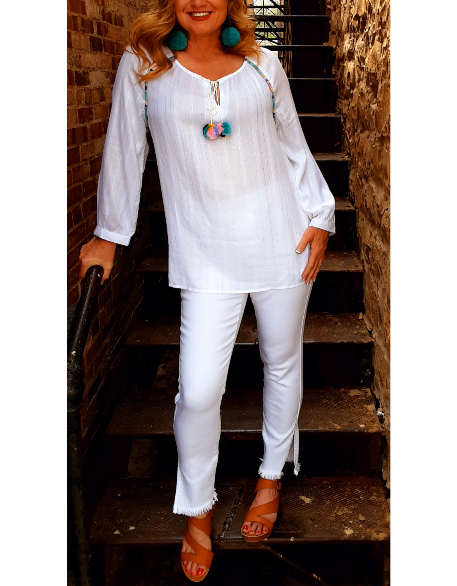 Tribal Tribal Goodrich 3/4 Sleeve Blouse with Pompom