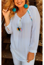 Tribal Tribal Goodrich 3/4 Sleeve Blouse with Pompom