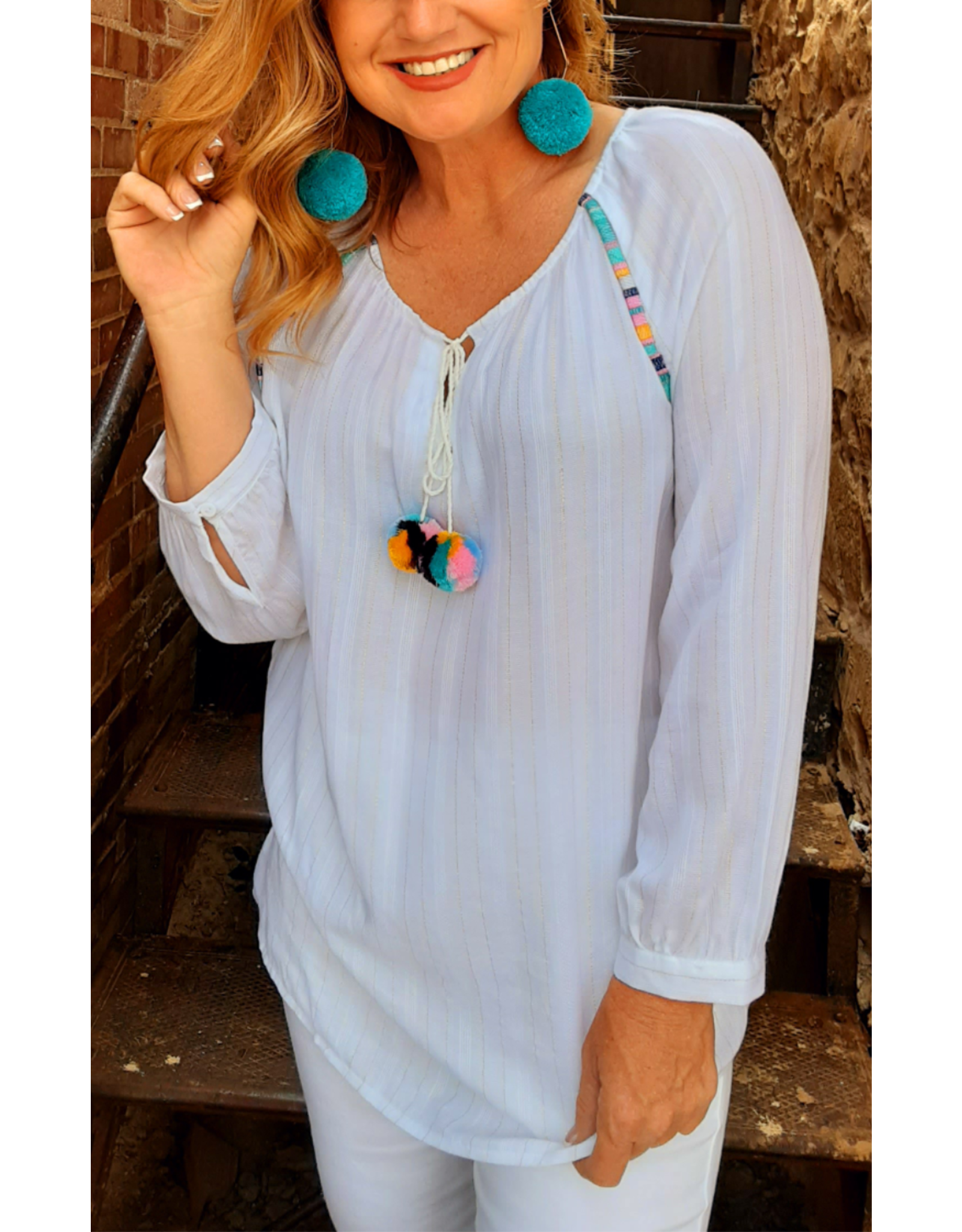 Tribal Tribal Goodrich 3/4 Sleeve Blouse with Pompom