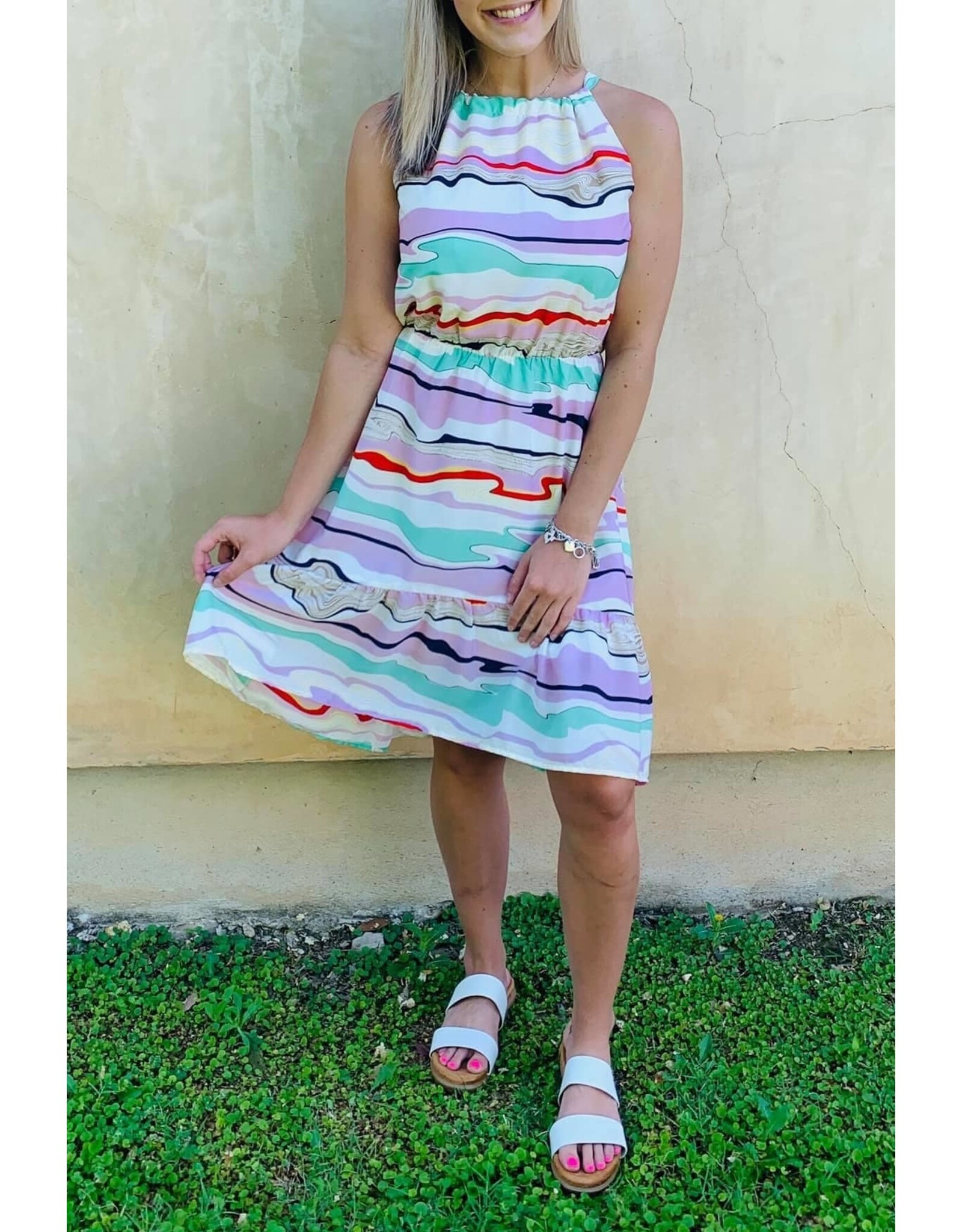 Pink Mix Halter Neck Midi Dress
